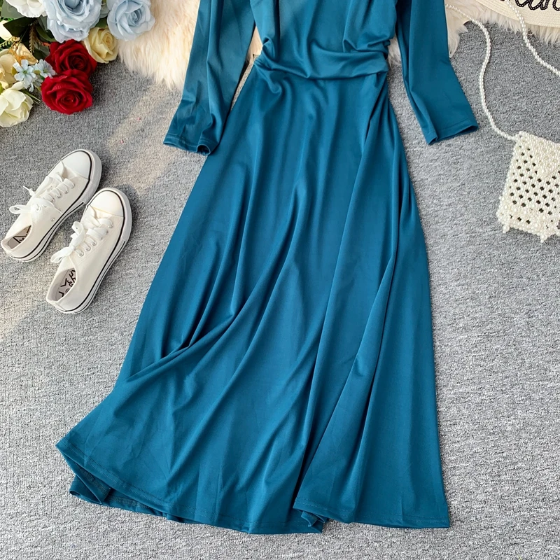 Винтажное тонкое осеннее длинное платье миди весенние вечерние платья vestido de festa Женские повседневные 3/4 рукава А-силуэта элегантные ретро платья