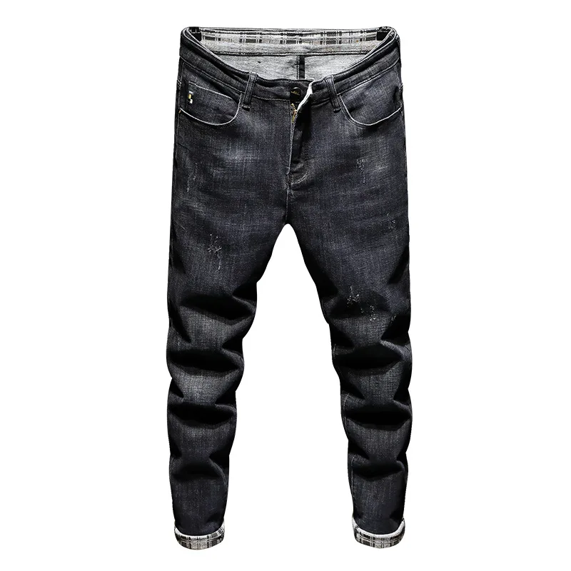Джинсы мужские однотонные повседневные Прямые брюки из денима цвет черный