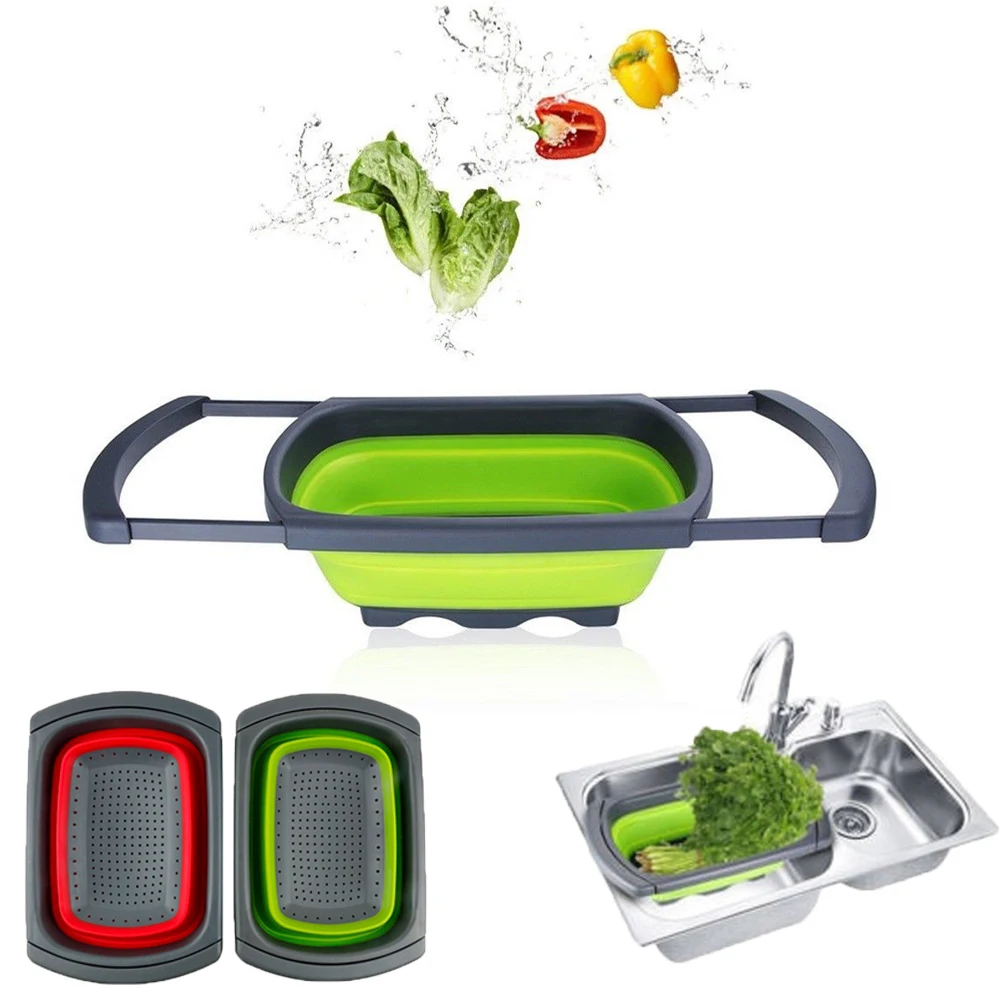 

Multifunctional Kitchen Drain Basket, Collapsible Silicone Basin Vegetable And Fruit Storage Filter Household Kitchen Tool