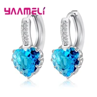 romantic heart crystal loop lever back earring austrian cubic zircon 925 sterling silver hoop jewelry for women fashion