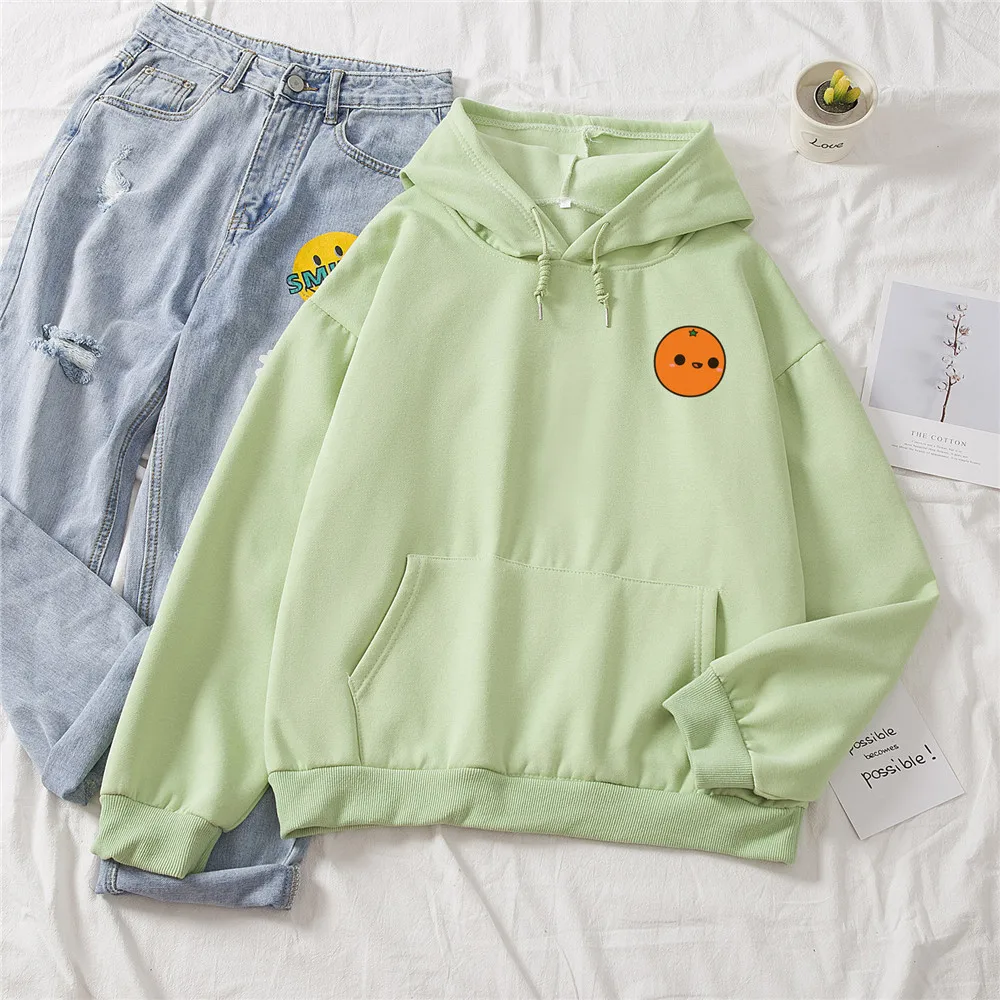 Kawaii Orange Hoodies Cotton Sweatshirt Pullover Feminino Warm Sweetshirt Cartoon Clothes for Women Winter Hoodie with Pocket