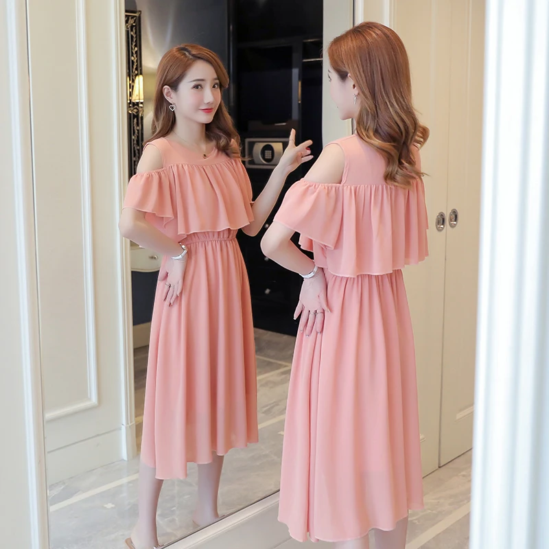 Высококачественное шифоновое платье для кормящих мам летнее милое розовое с