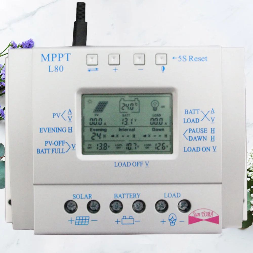 

1PC 80A MPPT 12V/24V Solar Charge Controller Solar Photovoltaic Power System Controller LCD Solar Cell Panel Controller with USB