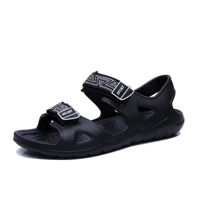 

Men Sandals Summer Beach Walking Breathable Soft Shoes Hook & Loop Design Male Casual Flip Flops Classic Black Sandalias 39-45