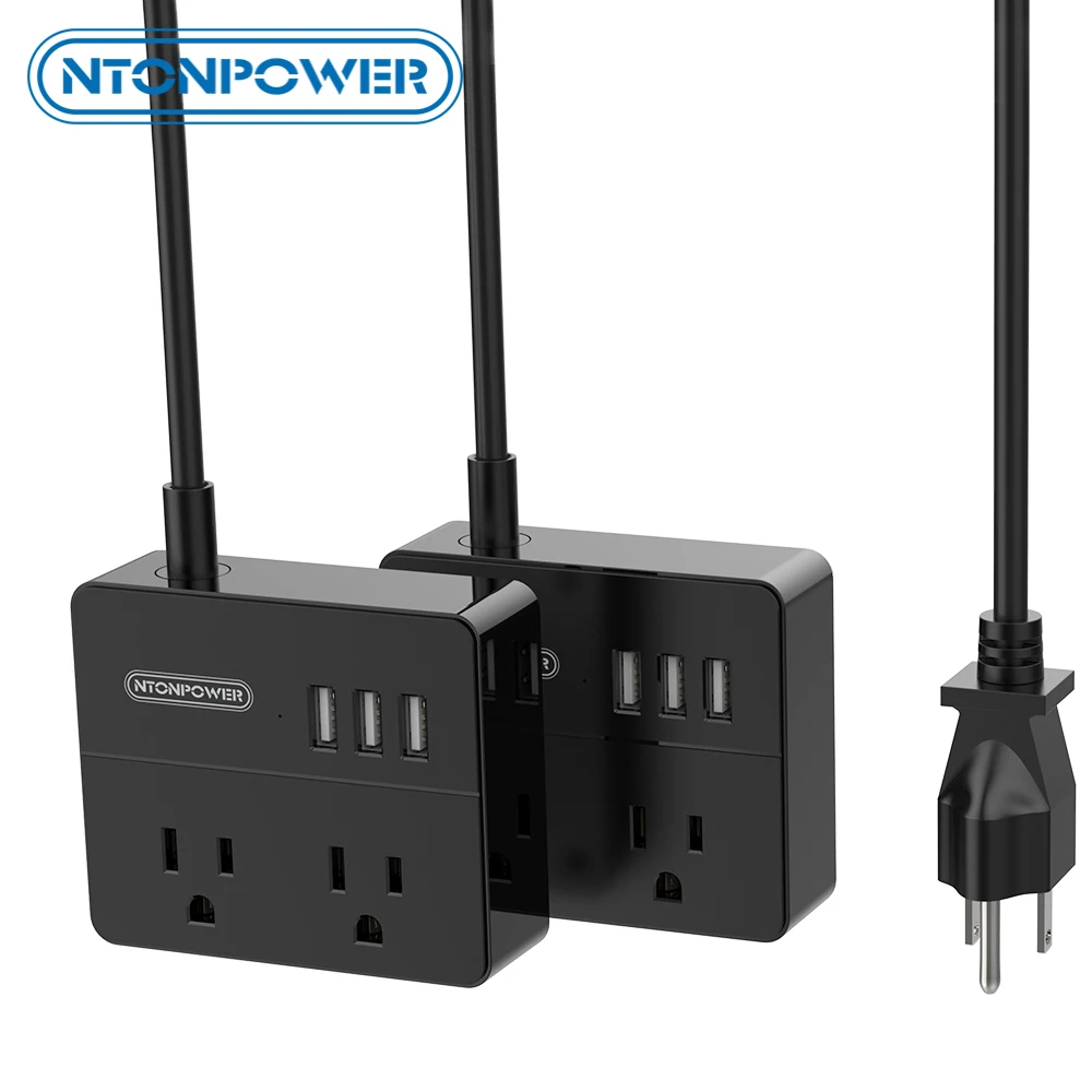 

NTONPOWER 2 Pack Mini Travel Power Strip Desktop Charging Station 2 Outlets 3 USB Ports with 5FT Cord For Cruise Ship Home Dorm