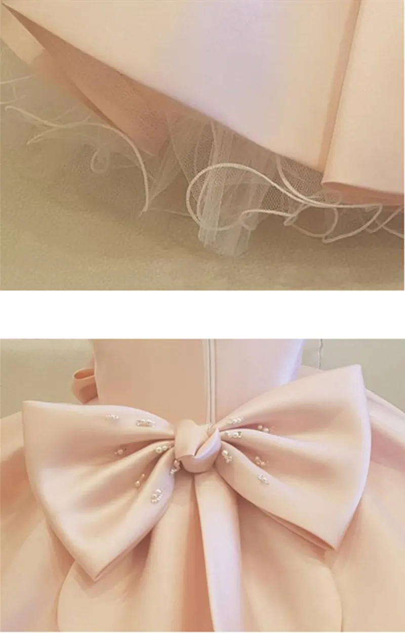 

Satin Bead Bow Princess Dress White Wedding Tutu Dress Birthday Evening Party Dress Baby Dress for Girl Clothes 1 Year WG-003