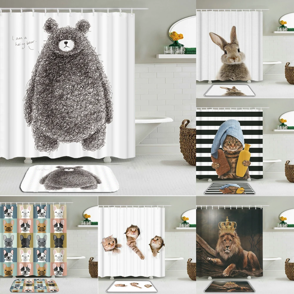 Водонепроницаемая занавеска для душа в виде черного медведя 2 шт./компл.|Шторы