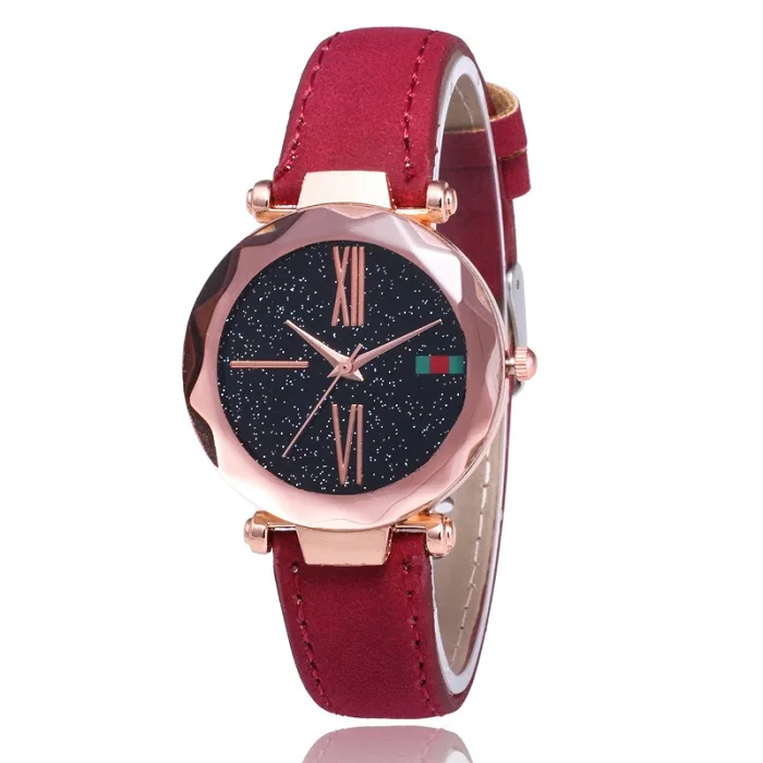 

Luxury Rose Gold Women Watches Minimalism Starry sky LEATHER STRAP Fashion Casual Female Waterproof Roman Numeral reloj mujer