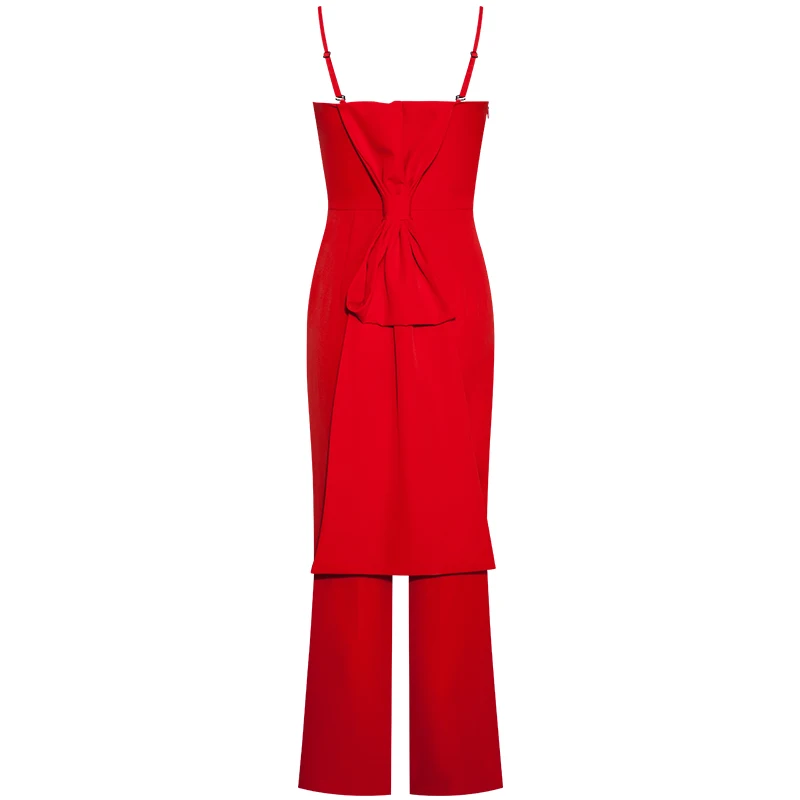 

YIGELILA Autumn New Arrivals Red Jumpsuits Square Collar Backless Sexy Jumpsuits Solid Spaghetti Strap Loose Jumpsuits 5900