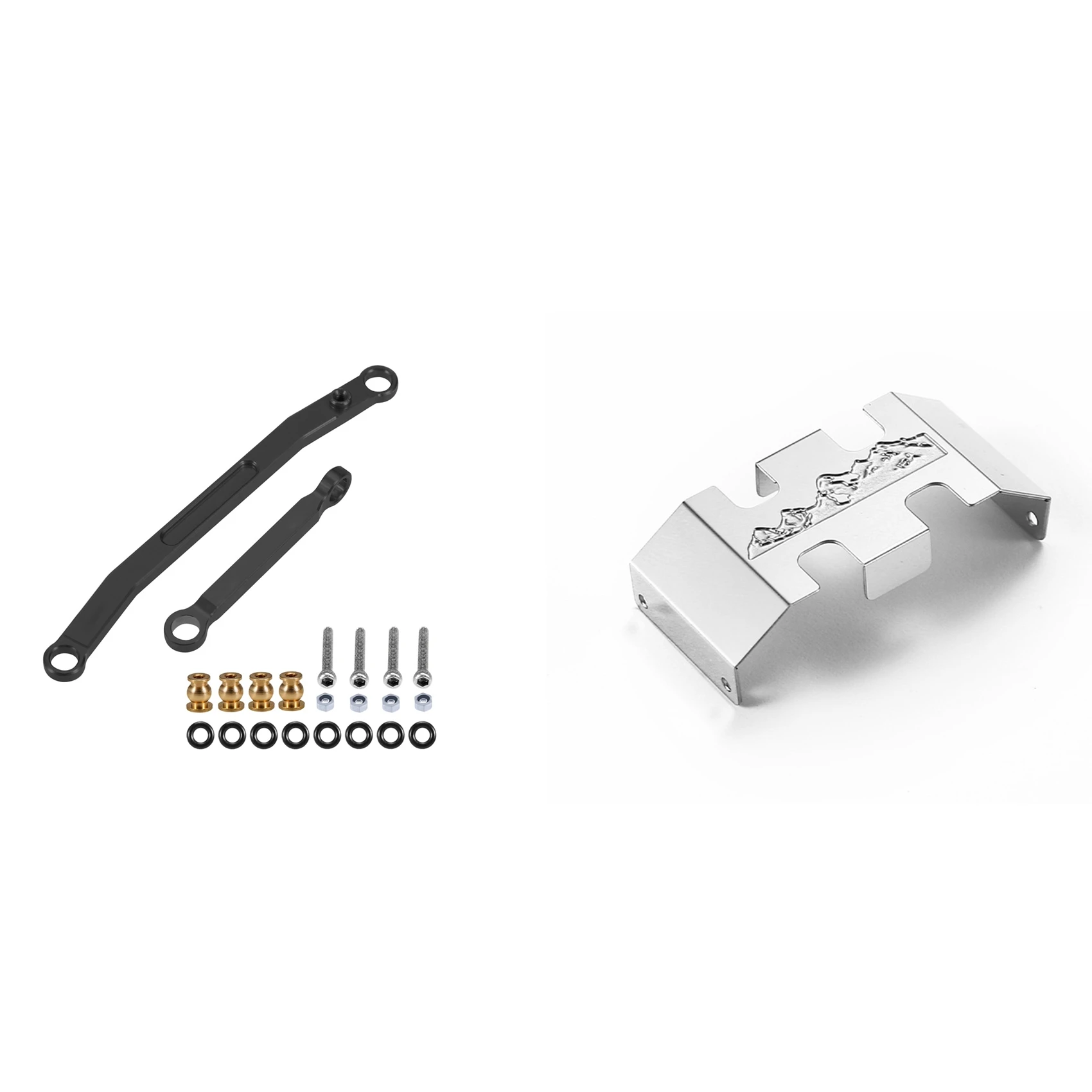

2 комплекта автозапчастей на радиоуправлении: 1 комплект металлических рулевых тяг, Тяговая тяга и 1 шт. защитная пластина, защита шасси