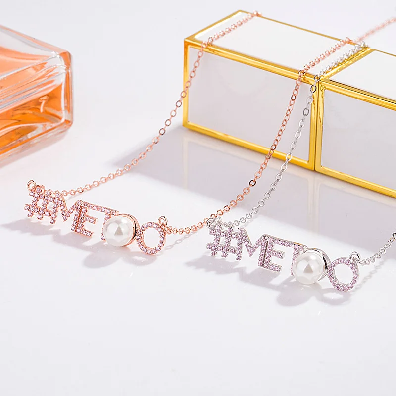 

925 sterling silver European and American letters METOO necklace pink diamond exquisite jewelry for women Christmas gifts