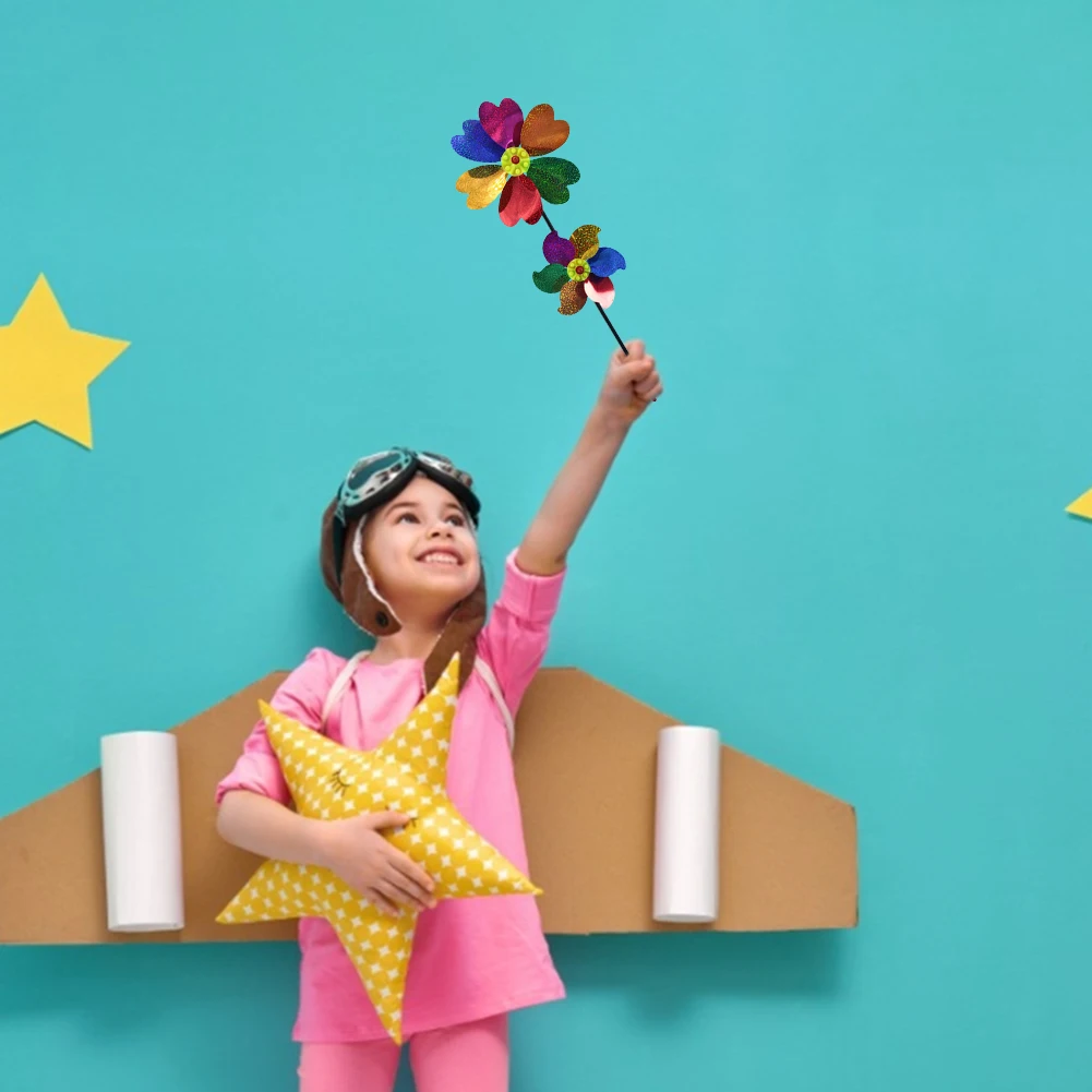 

Double Layer Colorful Six Leaf Petal Windmill Toy Windmill Outdoor Wind Spinner Outdoor Toy Gift For Kids 58CM PVC