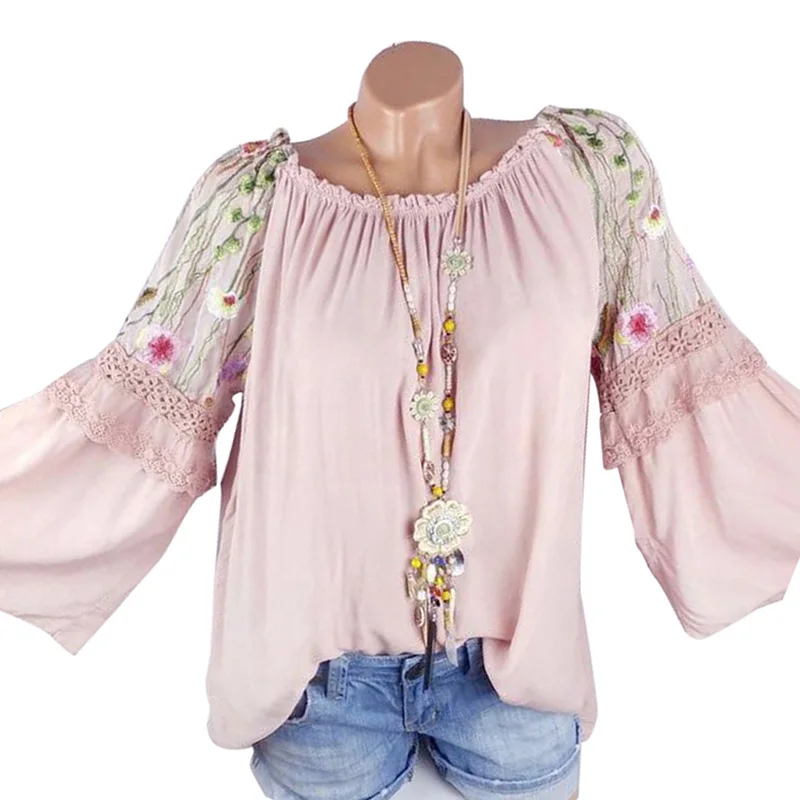 Women Long Sleeves Shirts Embroidery Loose Casual Blouse Tops for Summer JS24 |