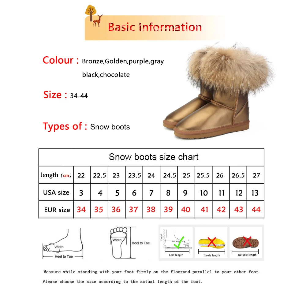 

HABUCKN Women natural real fox fur snow boots fashion boots women of high quality genuine leather Waterproof Boots Large size