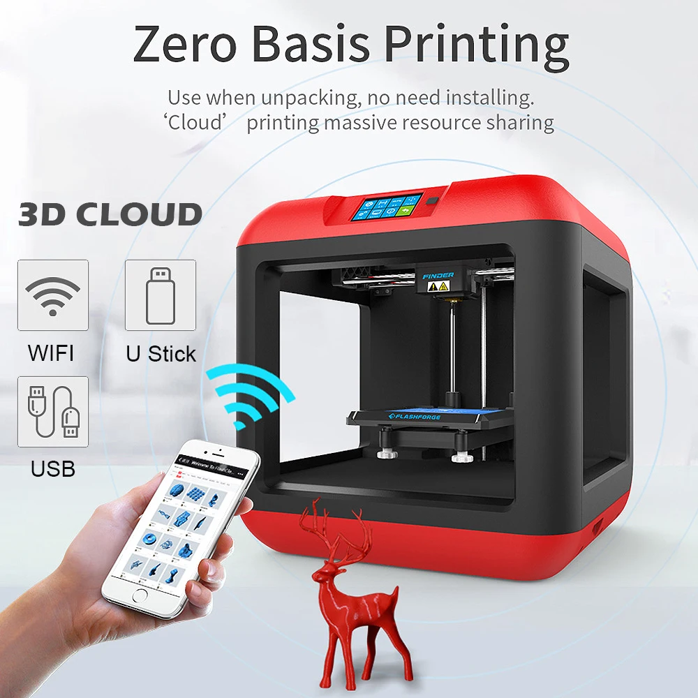 Günstig Flashforge Finder 2,0 DIY 3D Drucker Kit Auto Nivellierung Abnehmbare Plattform Multi Material 3D Wolke Druck Für Schule Zu Hause Verwenden