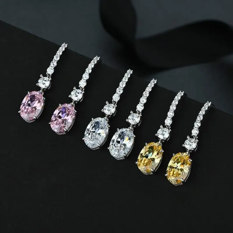 

Jazaz 100% 925 Sterling Silver Spark Oval Topaz High Carbon Diamond Drop Earrings Women Gift Wedding Party Fine Jewelry B0662