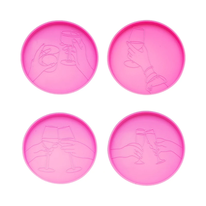 

N58F Epoxy Resin Coaster Mold Wine Glass Abstract Silicone Concrete Mould Handmade Family Gathering Tea Coaster Home Decor