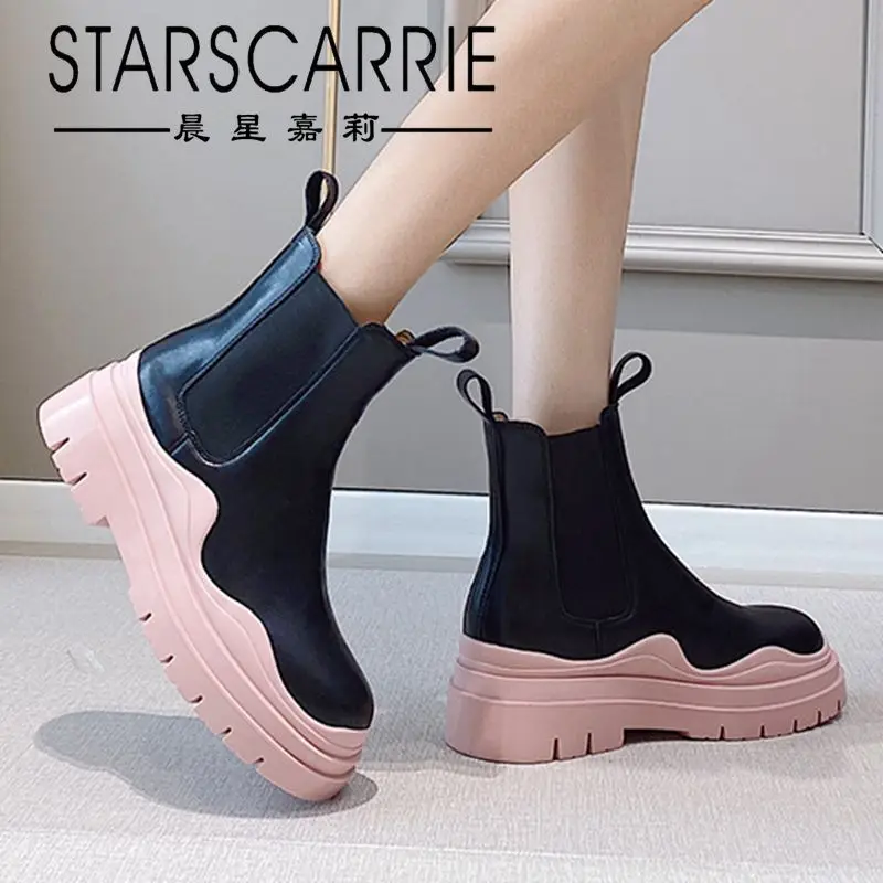 Сапоги авокадо Новинка осени 2021 ботинки челси на толстой подошве средней длины