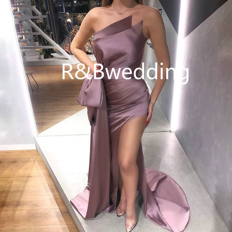 

Mermaid Short Long Women Prom Dresses Sleeveless Pleats Satin Formal Party Evening Gowns With Train Vestido De Noche