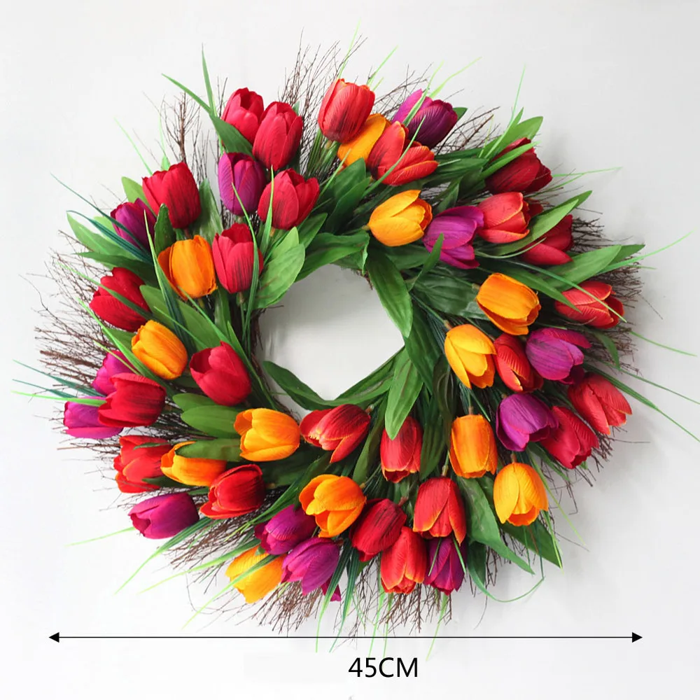

1pc Simulation Tulip Wreath Door Wall Ornament Garland for Home Door Decor