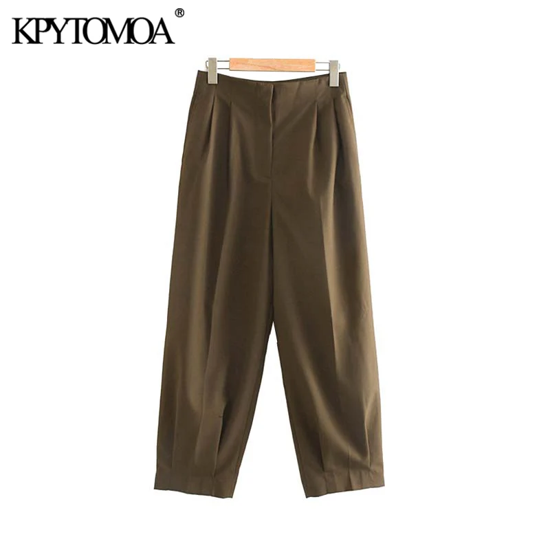 Vintage Stylish Office Wear Solid Straight Pants Women Fashion Zipper Fly Pockets Female Ankle Trousers Pantalones Mujer