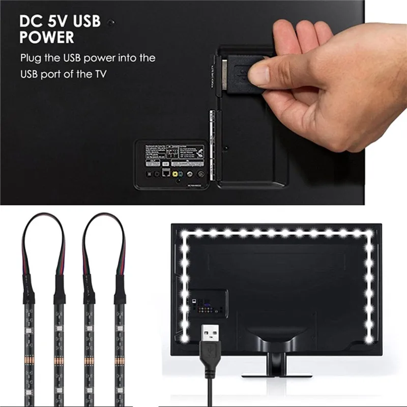 Светодиодная лента USB 5050 RGB LED ТВ фоновое освещение 4x50 см 2x50 + 2x100 гибкое