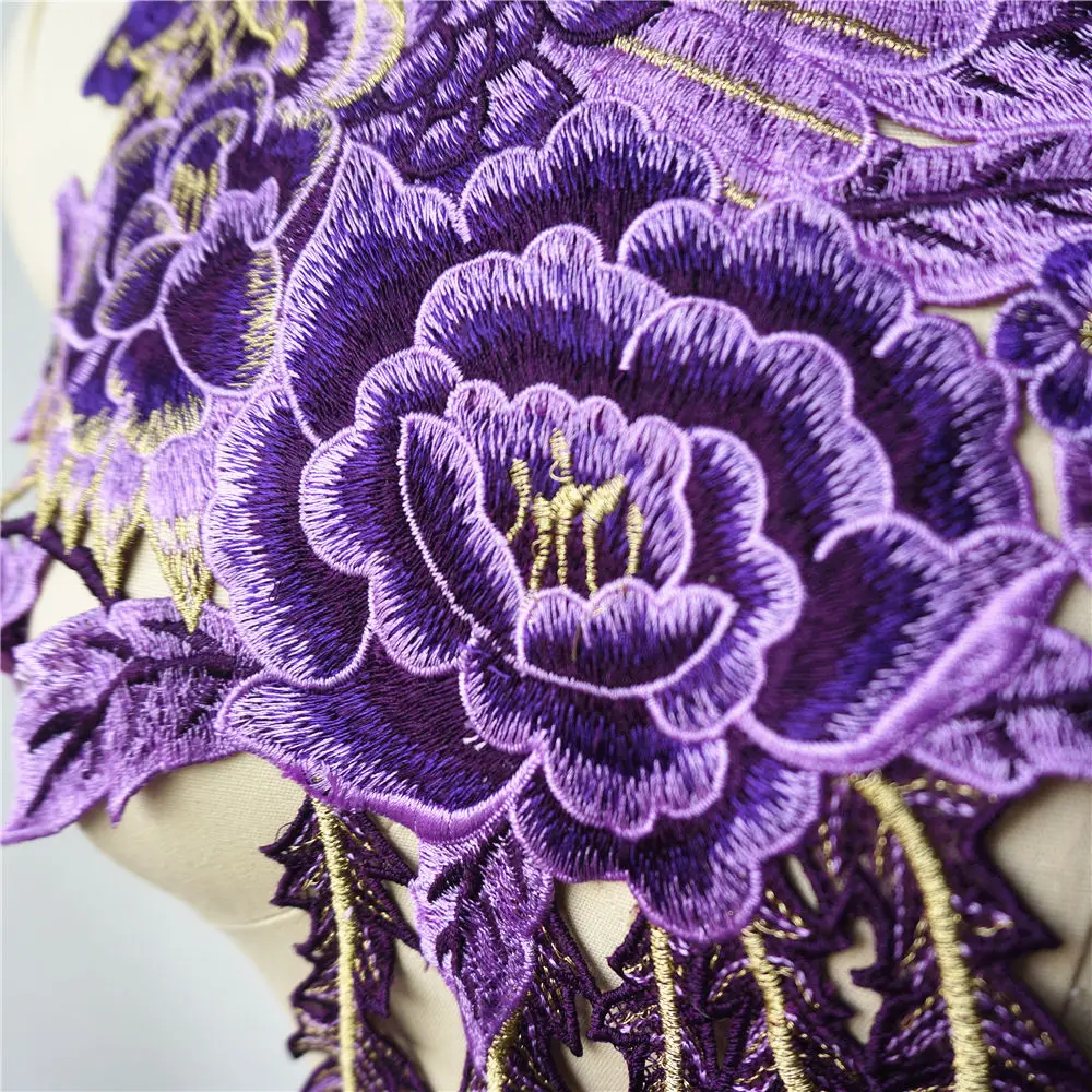 Вышитая ткань с длинным хвостом фиолетовым павлином Фениксом Цветочная