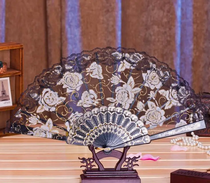 

100pcs Multi Color Folding Flower Design Organza Lace Hand Fan Bridal Wedding Favor Supplies Gift Party Souvenir Gift SN2678