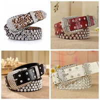 4 rows rhinestone crystal full inlaid pin buckle genuine leather women waist belts strap punk rock goth jeans show decoration