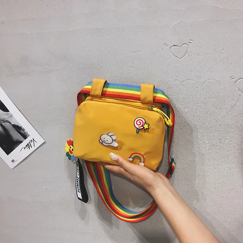 

2020 New Fashion Cute Women Canvas Bags Rainbow Appliques Small Crossbody Bags for Female Mini Bag Travel Phone Bags