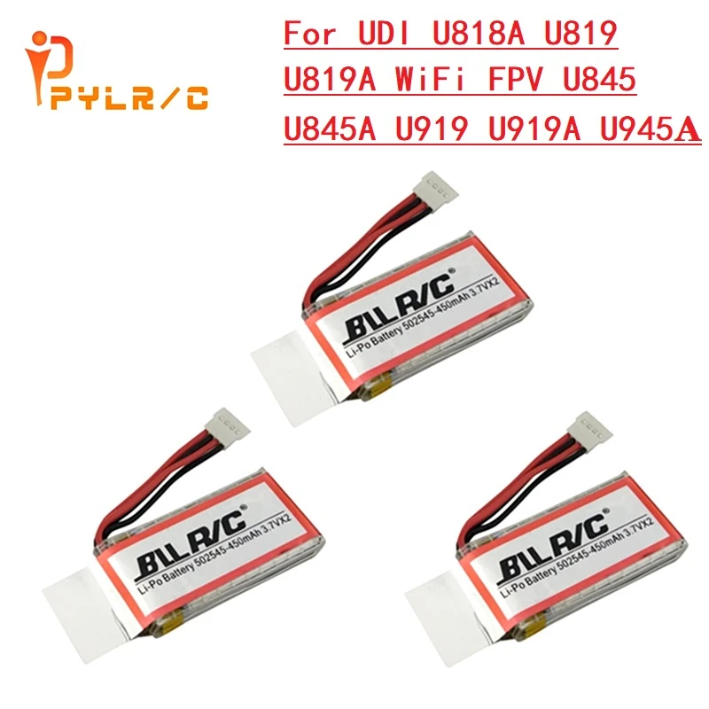 

1-10PCS 7.4V 450mAh Lipo Battery for UDI U818A U819 U819A WiFi FPV U845 U845A U919 U919A U945A Drone RC Quadcopter Spare Parts