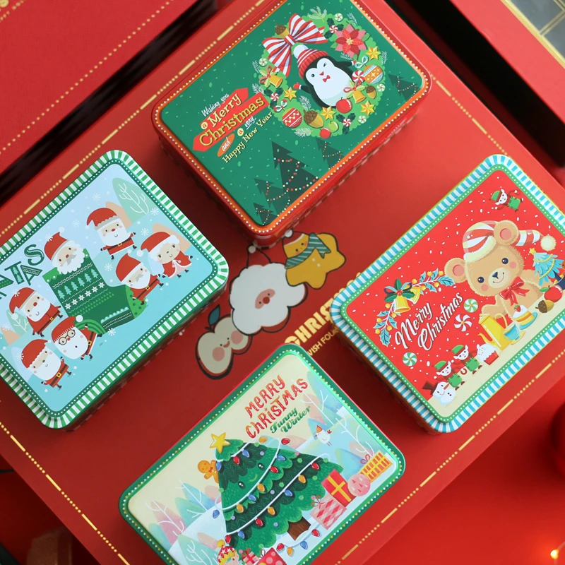 НОВАЯ РОЖДЕСТВЕНСКАЯ маленькая прямоугольная жестяная коробка-раскладушка