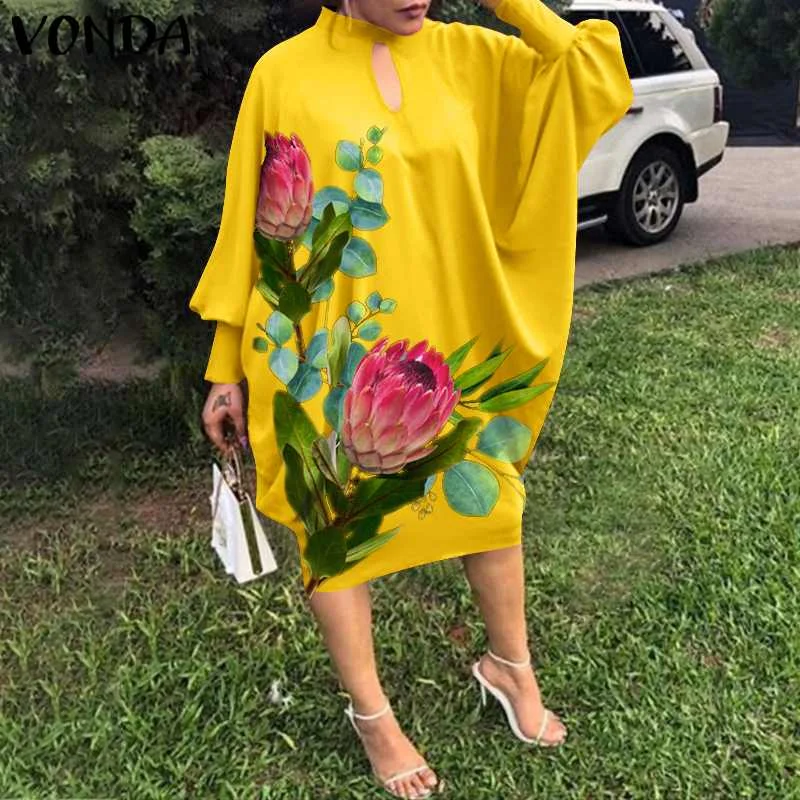 

VONDA Women Dress 2021 Spring Long Sleeve Floral Print Party Dress Casual Loose Holiday Midi Dresses Casual Vestidos Oversized
