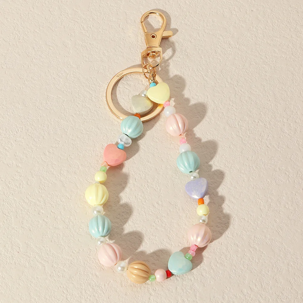 

Creative Seaside Beach Color Sunken Striped Sphere White Imitation Pearl Round Bead Heart-Shaped Women's Keychain Jewelry Gifts