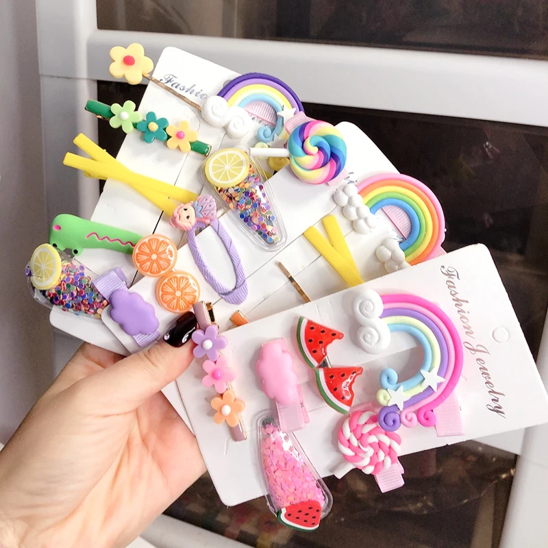 

5/10pcs/Set New Girls Cute Rainbow Star Flower Hairpins Sweet Hair Ornament Headband Hair Clips Barrette Fashion Hair Accessory