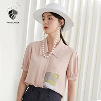 fansilanen office lady french print shirt women summer short sleeved loose retro oil painting casual shirt polo collar 2021 new
