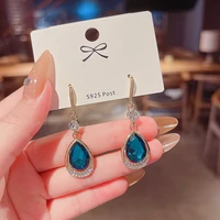 korean fashion personality blue drop shaped earrings female temperament exquisite s925 silver needle stud earrings
