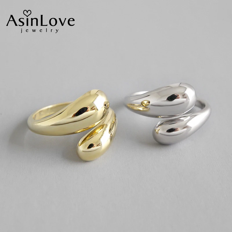 AsinLove 18k золото минималистский гладкой капли воды кольца реальные 925 пробы