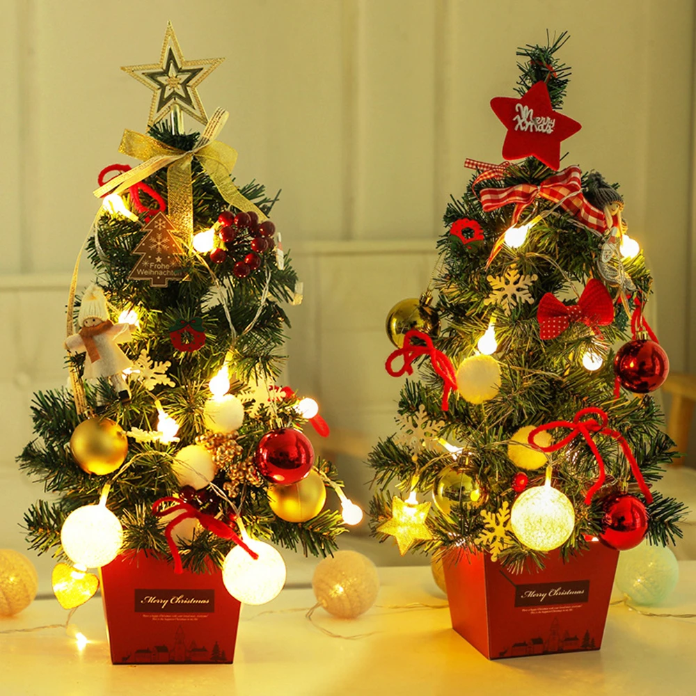 

50 см Мини Рождественская елка с подсветкой 2021 миниатюрное украшение для елки подарок для детей красная упаковка для рождественской елки