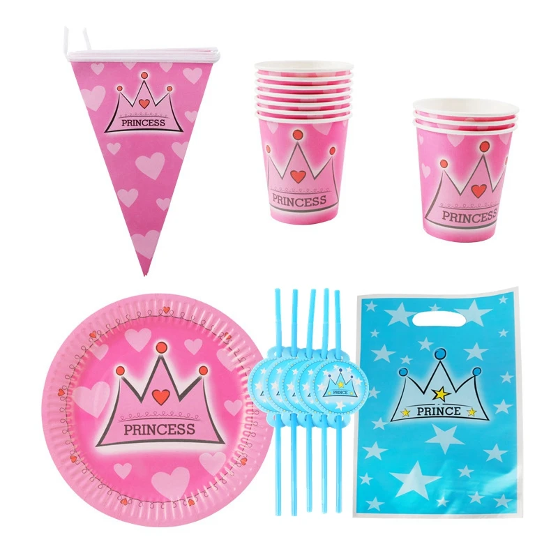 Набор одноразовой посуды для мальчиков и девочек розовые тарелки с бумажными