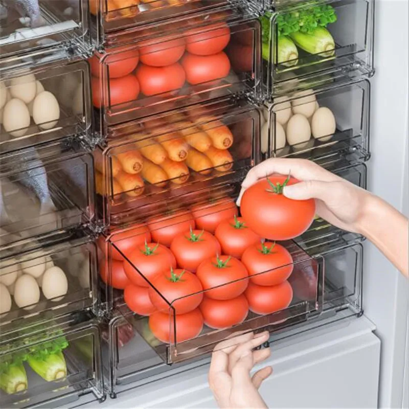 

Storage Drawer Refrigerator Organizer Box Food Grade PET Keeping Fresh Kitchen Containers