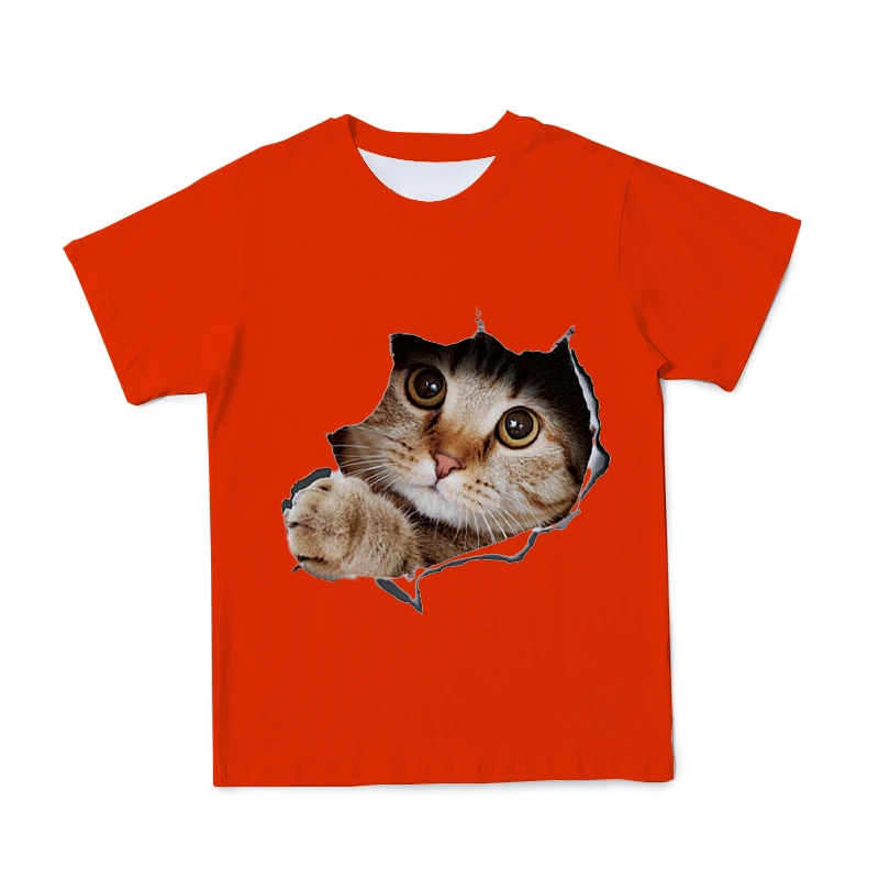 

Casual Cats Children's Clothing 3D Printed Fashion Animal T-shirt Boys/Girls Hot Tops T Shirt Summer Breathable T-shirts 4T-14T