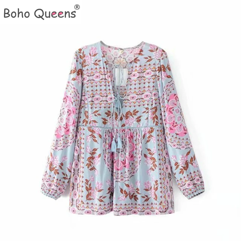 Boho Queens каштановых для женщин с цветочным принтом из кружева v образным вырезом на