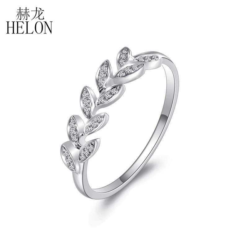 

HELON Solid 14K White Gold Pave 0.12ct Natural Diamonds Engagement Wedding Ring Women Diamond Anniversary Valentine's day Gift