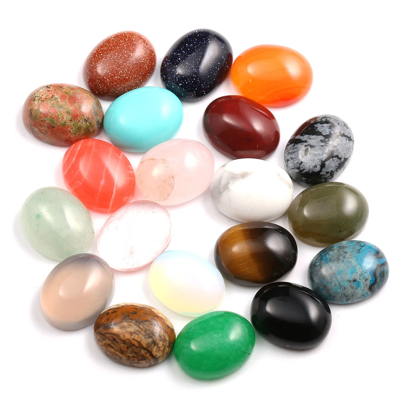 

20 Pcs Natural Stone Cabochon Beads Oval Polished Crystal Agates Amethysts Mix Stone Charms for Jewelry Making Necklace Bracelet