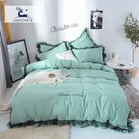 liv esthete luxury beauty green 100 cotton bedding set lace printed high quality duvet cover flat sheet queen king girl gift