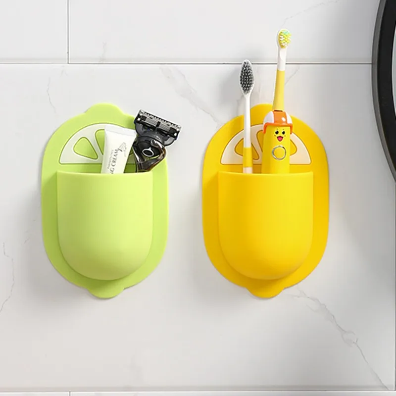 

Cartoon Creative Adhesive Toothbrush Toothpaste Holder Organizer Wall Mount Silica Gel Phone Storage Box Rack Bathroom Bedroom