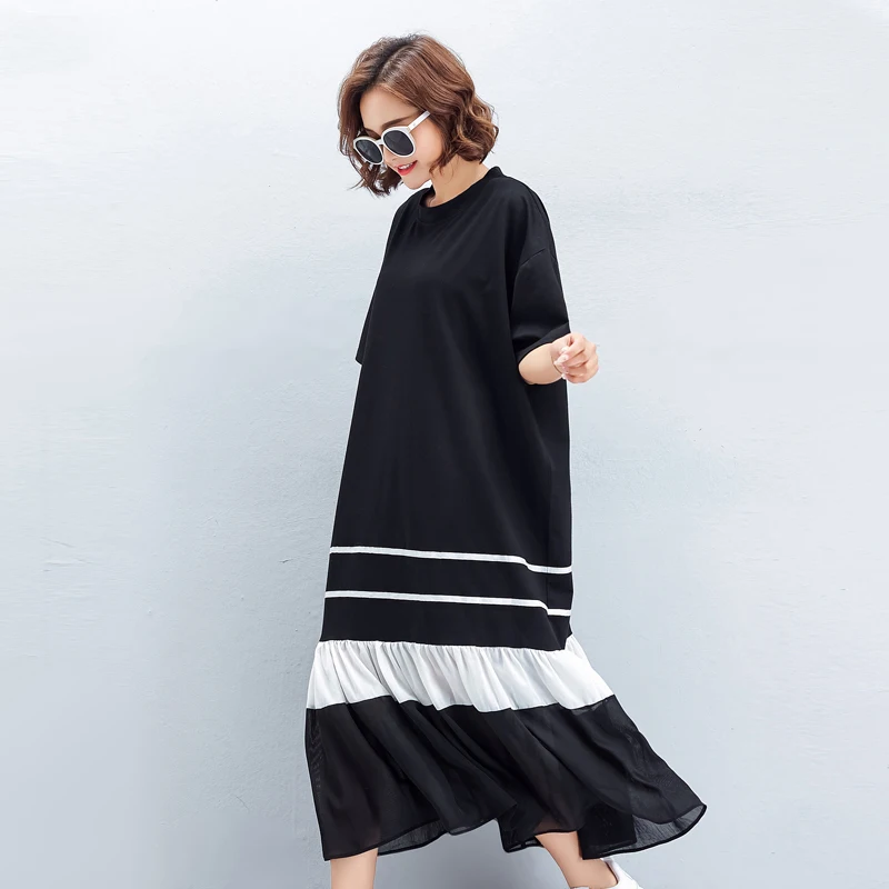 Женское Повседневное платье с оборками на подоле черное дизайнерское коротким