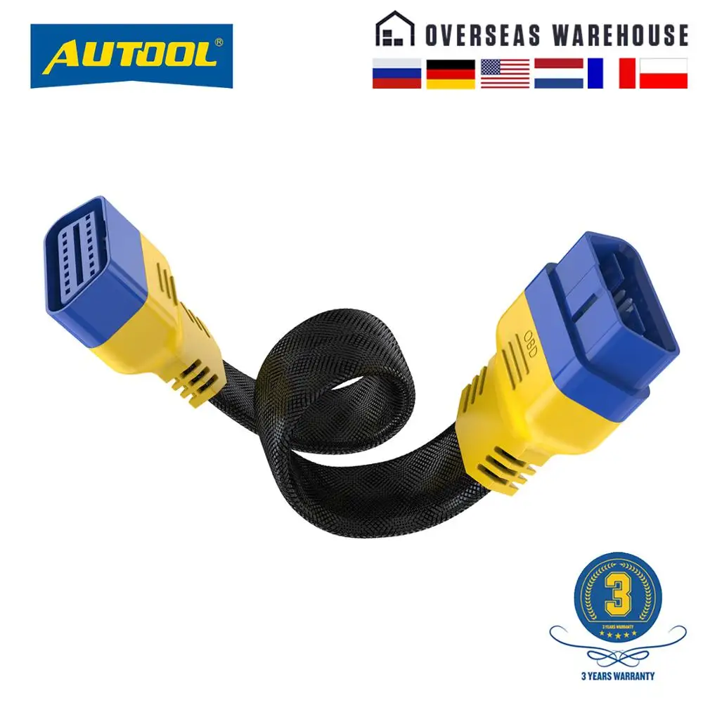 Автомобильный Расширенный гибкий удлинитель AUTOOL OBD2 II штекер гнездо Кабель для