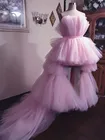 Реальное изображение 2022, розовые вечерние платья с оборками и высоким и низким вырезом, многоярусные пышные платья-пачки для выпускного вечера, красивые официальные платья, платье
